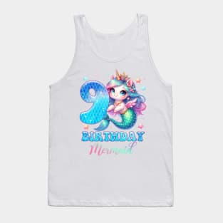 Unicorn Mermaid 9th Birthday 9 Year Old Party Girls B-day Gift For Girls Kids Tank Top